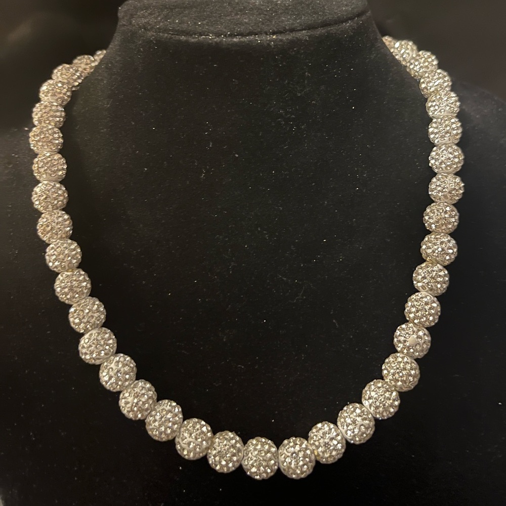 Silver bead rhinestone necklace